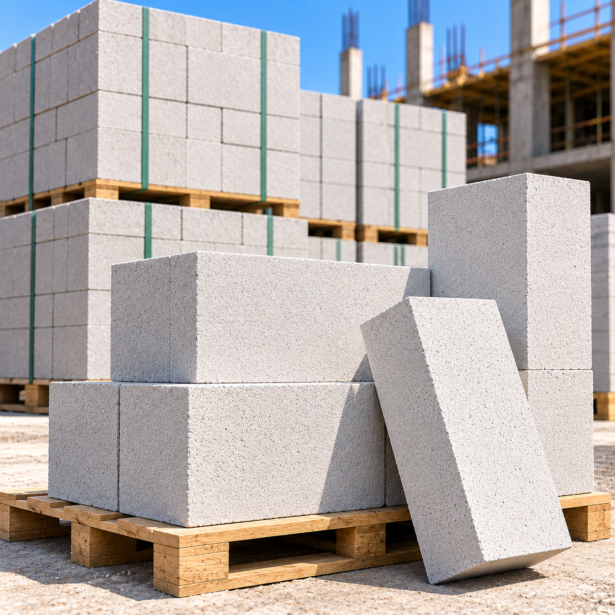 Palletized AAC Blocks at Construction Site