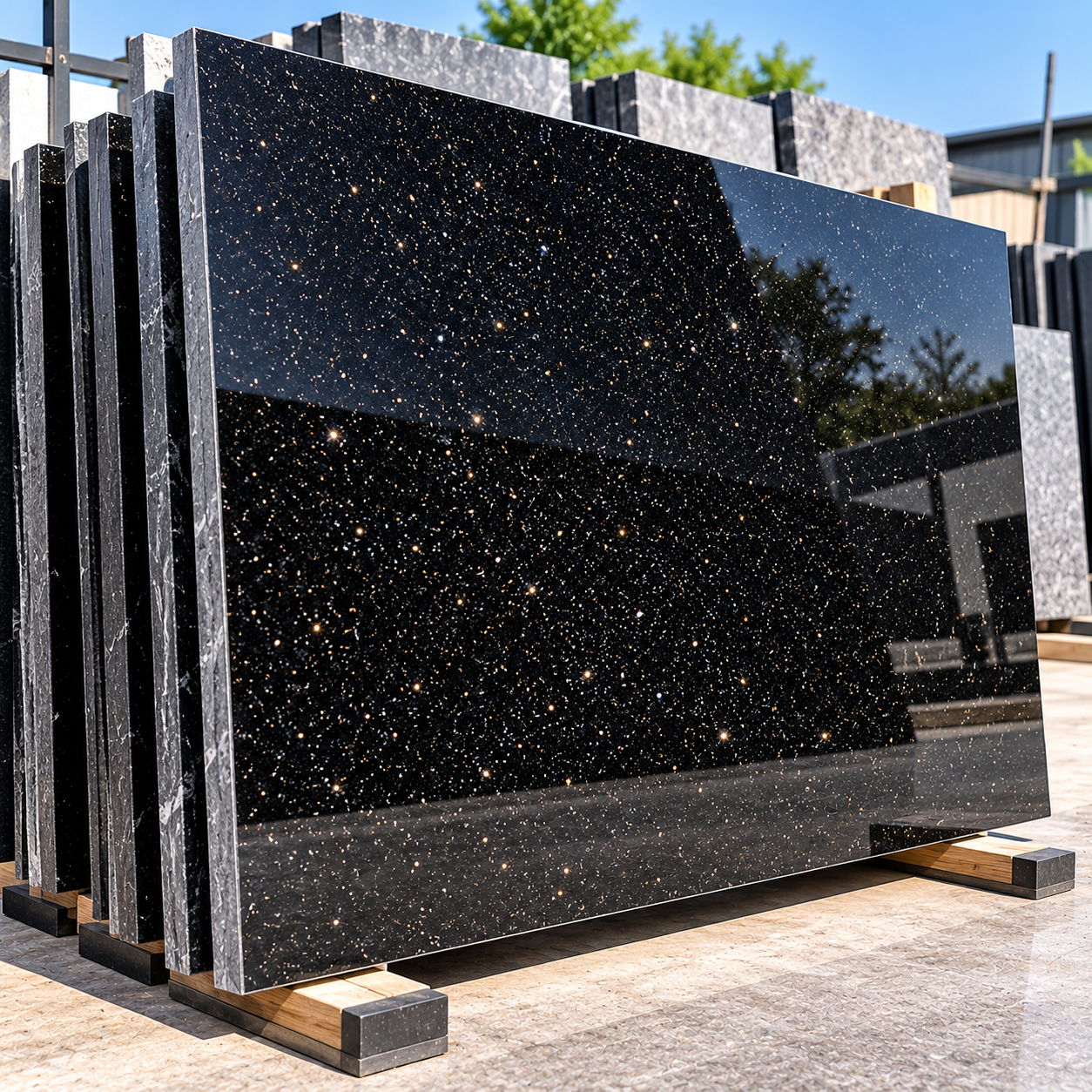 Polished Black Galaxy Granite Slabs