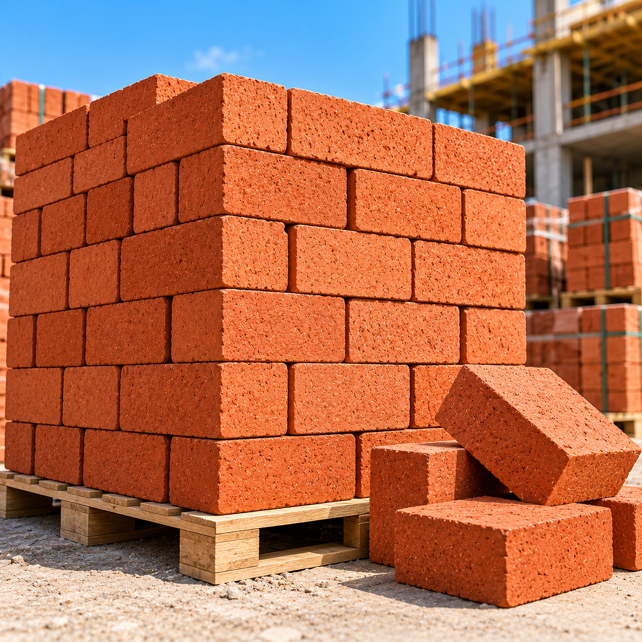 Terracotta Brick Stack at Construction Site